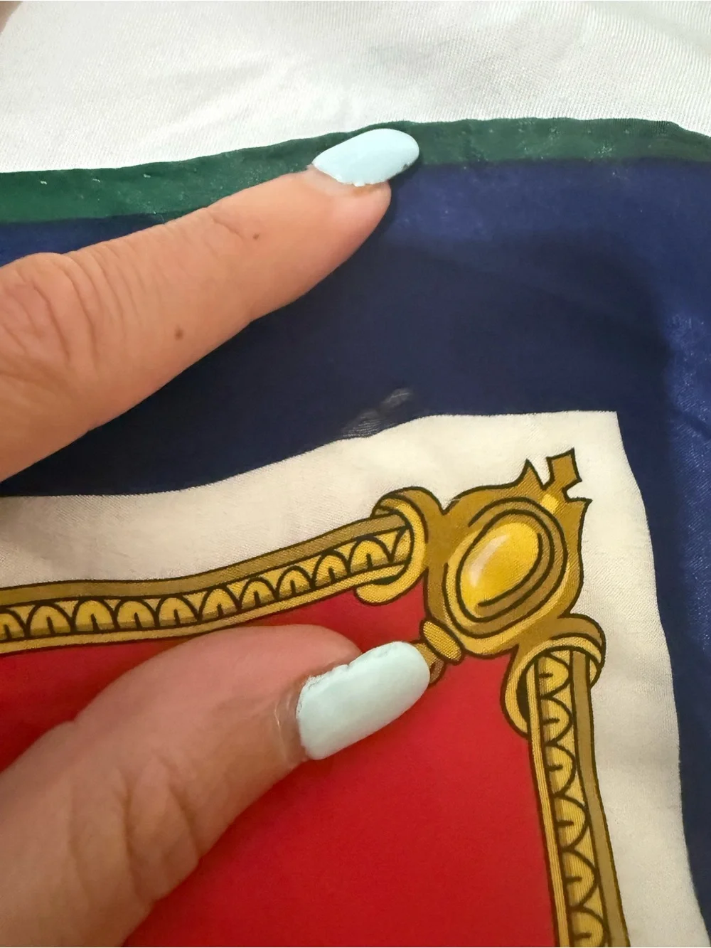 Oscar de la Renta Navy, Red, Green and Gold Medallion Silk Scarf